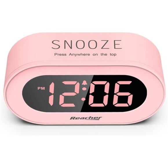 Pink Girls AlarmClock for KidsBedroom,Dimmable LEDDigital Display,Outlet Powered - Picture 3 of 5